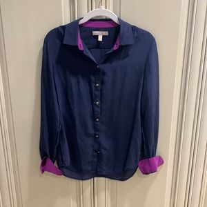 BANANA REPUBLIC Navy Blue Silk Button Down Long Sleeve Blouse XS EUC